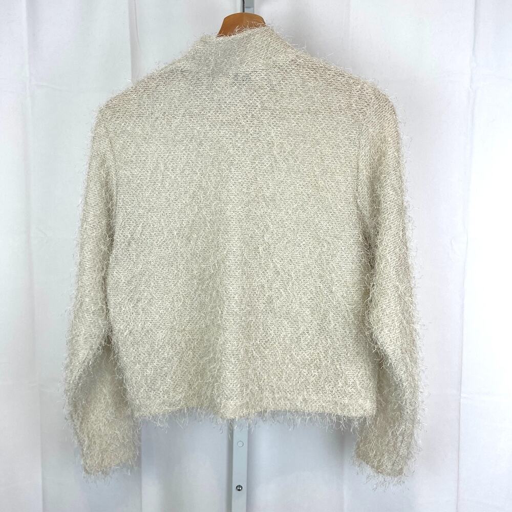 JAMIE SADOCK Fuzzy Eyelash Cardigan Toggle Button Sweater Beige Cream Size M - Picture 2 of 9